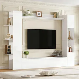stilvora Wohnwand Weiß, Holzwerkstoff, 6 Fächer, Rechteckig, 228x170x30 cm, Wohnzimmer, Wohnwände, Anbauwände
