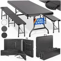 CASARIA Bierzeltgarnitur 3-tlg. Tisch 180 x 75 cm Anthrazit