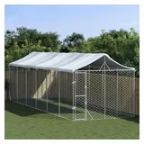 vidaXL Outdoor-Hundezwinger mit Dach Silbern 3x9x2,5m Verzinkter Stahl