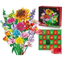 Blumen Adventskalender 2025, 24 Tage Weihnachten Blumenstrauß Bauspielzeug, Weihnachten Countdown Kalender mit Blumenstrauß Künstliche Wildblumen Geschenkset für Kinder Erwachsene Teens (3)