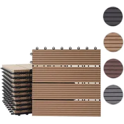 WPC Bodenfliese Rhone, Holzoptik Balkon/Terrasse, 11x je 30x30cm = 1qm ~ Premium, teak linear