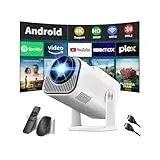 Mini Beamer 4K 1080P Full HD Video Tragbarer Projektor Unterstützung mit WiFi 6 & Bluetooth 5.2, Auto Keystone Anpassung Eingebaute Apps Smart mit 270° Drehung für USB/TV Stick/HDMI-Weiß