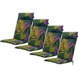 4er-Set Komfortable Hochlehner-Auflage, Blätterdesign grün, 120 x 50 cm, Gartenstuhl-Kissen für Entspannung, Stilvoll & langlebig