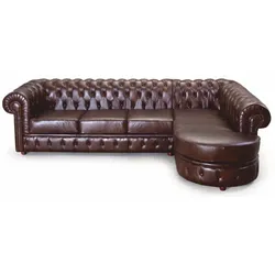 Casa Padrino Luxus Chesterfield Leder Ecksofa Dunkelbraun 205 cm - Chesterfield Möbel