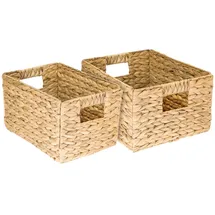 HMF Aufbewahrungskorb faltbarer Korb geflochten aus Wasserhyazinthe Seegras 2er Set 37 x 22 x 20 cm beige
