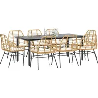 VidaXL 9-tlg. Garten-Essgruppe mit Kissen Braun Poly Rattan Glas
