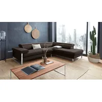 W.SCHILLIG Ecksofa finn, toller Sitzkomfort, L-Form, hochwertige Verarbeitungsdetails, German Design Award 2016, Fußgestell Chrom glänzend, Breite 281 cm braun