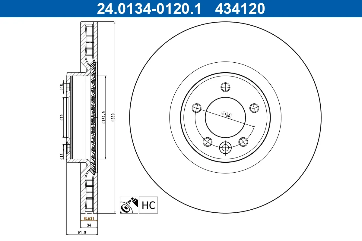 ATE Bremsscheibe 24013401201 belüftet 380mm 34mm für LAND ROVER