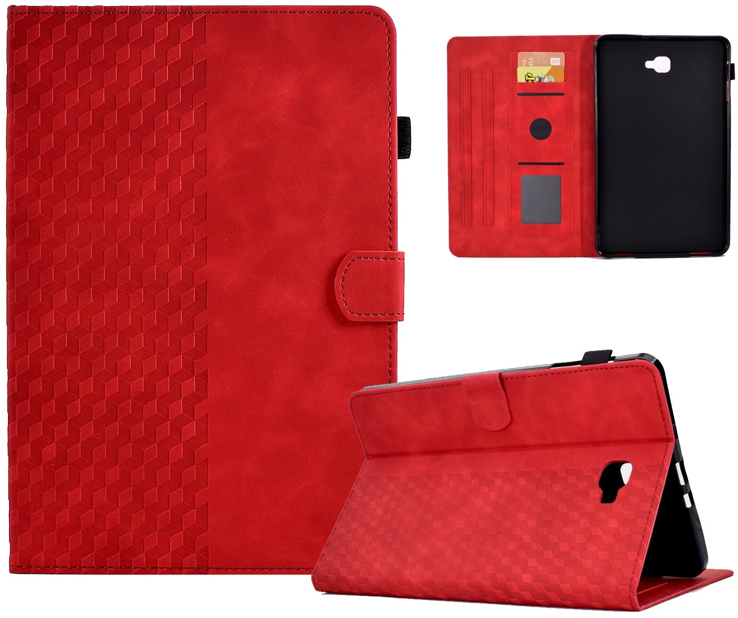 ONETHEFUL Hülle Etui für Samsung Galaxy Tab A / A6 10.1" 2016 T580 T585 TPU Klapp Tasche Schutzhülle Huelle mit Standfunktion Magnetverschlusse für Galaxy Tab A 10.1 Zoll 2016 Rot