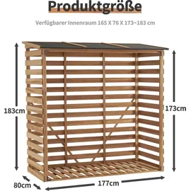 MCombo Kaminholzregal Holz 90 x 185 x 186 cm mit Rückwand und wasserdichter Abdeckung Natürlich