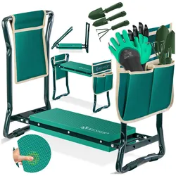KESSER® 2 in 1 XXL Kniebank für Gartenarbeit Gepolstert Sitzunterlage Eva-Schaumkissen Gartenhocker Klappbar Inkl. 2x Werkzeugtasche Gartenbank Höhenverstellbar 60 x 50 x 27 cm bis 150 kg