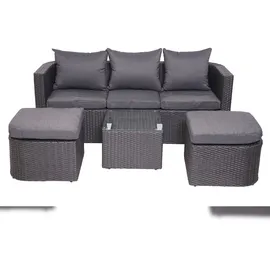 Mendler 3in1-Garnitur HWC-J37, Garten-/Lounge-Set Sonneninsel, Spun Poly Poly-Rattan MVG ~ anthrazit, Kissen dunkelgrau