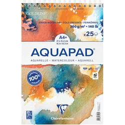 Clairefontaine 4x Goldline Aquapad A4+, Aquarellpapier, Block mit Doppelspiralbindung, 25 Blatt 300g - 976103C