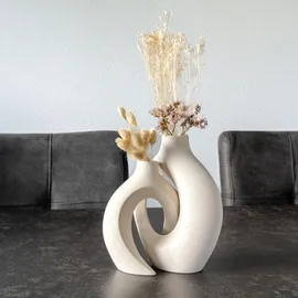 Intirilife 2er Set- Deko Vase Keramik mit Loch für Pampasgras Trockenblumen Blumen- in Weiß | Gr.: onesize