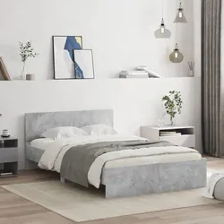 Bettgestell mit Kopfteil Betongrau 135x190 cm