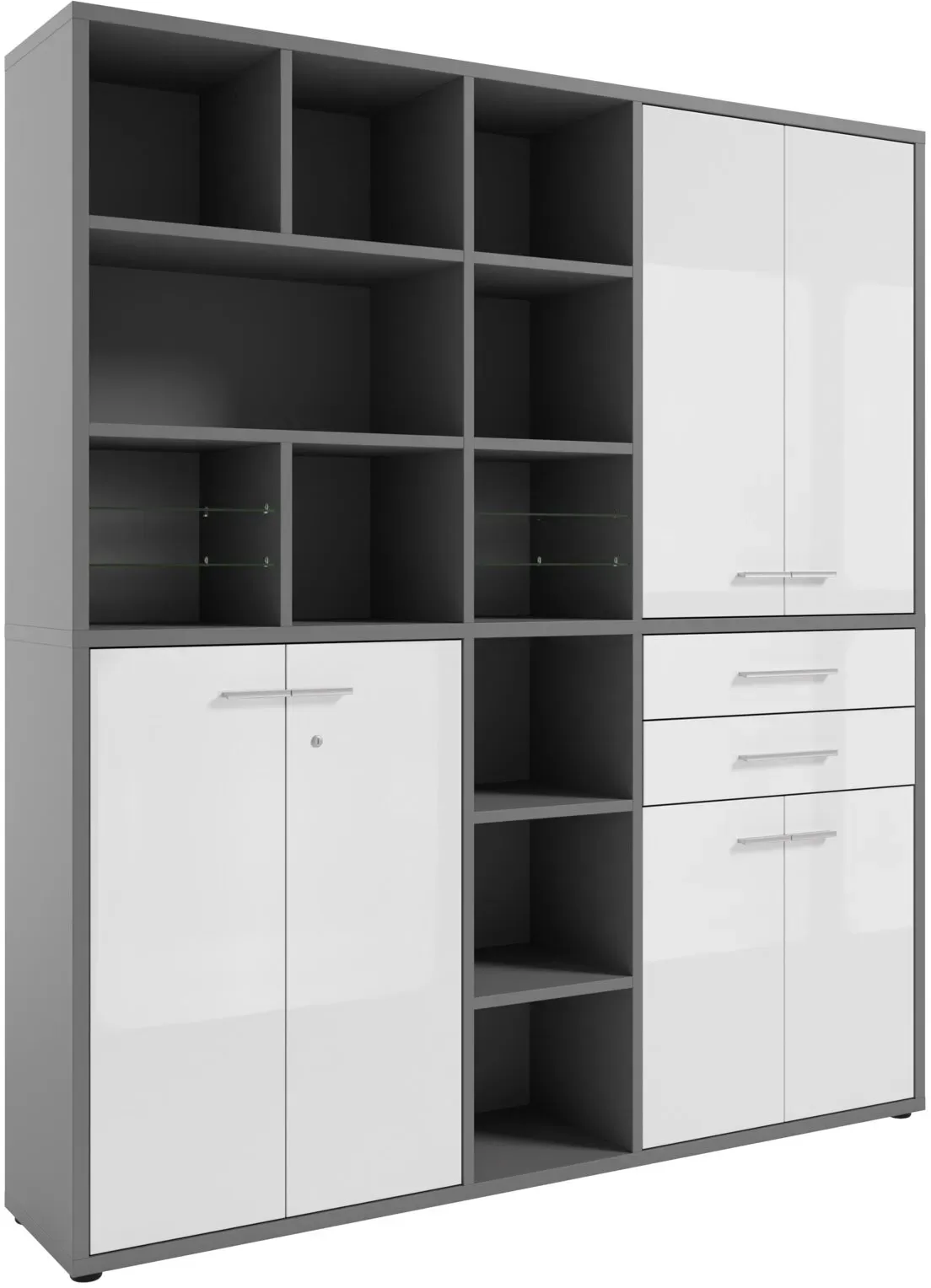 Manjana Home Office Kombination -Glas- TEXAS - B/H/T ca. 191,10x215,40x40,00