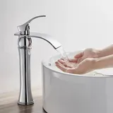 Aiperq - Wasserhahn Bad Wasserfall Waschtischarmatur Hoch Wasserhahn Bad aus Messing Chrom Armatur Waschbecken Einhebelmischer Mischbatterie für