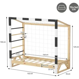 ML-Design Kinderbett Fußballtor 70 x 140 cm Kiefer schwarz-weiß