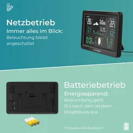Klamer Wetterstation Funk mit Außensensor, Digitale Funkwetterstation, Temperaturwarnung, Raumthermometer innen und außen, Wecker, Barometer, RCC Fun...