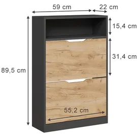 Vicco Luca 59 x 90 x 22 cm mit 2 Fächern und 2 Schubladen / Anthrazit/Goldkraft Eiche