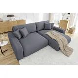 s-style möbel - Emma Ecksofa mit Schlaffunktion und Bettkasten in Cord-Stoff schöner Sitzkomfort, Ottomane rechts, B/T/H: 234 cm / 170 cm / 78 cm - Grau