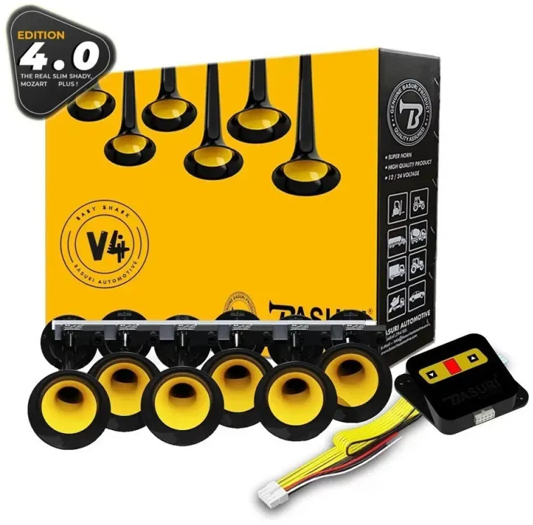 Superstarke musikalische Hupe BABY SHARK AXEL F und 18 weitere Melodien, 12 V–24 V, +130 dB, für Auto, LKW, Traktor, Sattelzug (