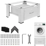 Maclean Brackets Maclean MC-117 W Waschtrocknersockel mit Schublade Weiß | Sockel für Waschmaschine & Trockner | Stahl Konstruktion 150 kg Tragkraft | Ergonomisch, Rutschfest, Stauraum, Modernes Design