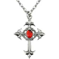 1 Gothik Vampirin Kreuzkette Mit Rotem Juwel - OS