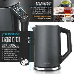 Arendo Frühstücks Set in Grau - Wasserkocher / Langschlitz Toaster / Eierkocher