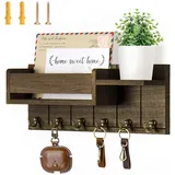 Bocguy Schlüsselbrett mit Ablage, Schlüsselbrett Holz mit 6 Haken, Schlüsselboard Dekoratives, Schlüsselhalter Wand, Schlüsselaufhänger, Schlüsselablage für Eingang Wohnzimmer Flur Büro(Holzfarbe)