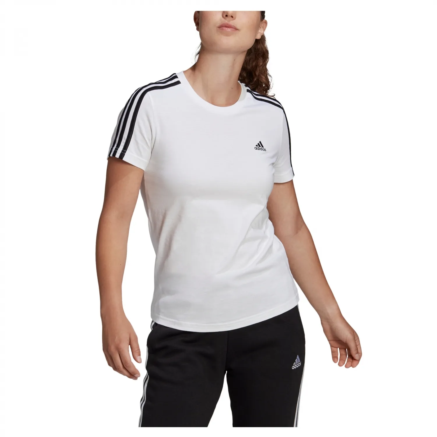 adidas LOUNGEWEAR ESSENTIALS SLIM 3-STREIFEN Damen T-Shirt weiß/schwarz - S