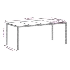 vidaXL Gartentisch mit Glasplatte Weiß 190x90x75 cm Poly Rattan