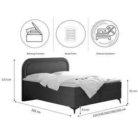 Kaiser Boxspringbett mit bettkasten und topper Valentino, mehrere Größen Paros/poso 160x200 cm Dunkelgrau