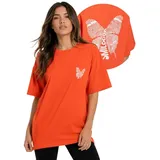SMILODOX T-Shirt Payton, Locker geschnittenes Baumwollshirt auffälliger Butterfly-Print Lässiges Gym Freizeitshirt, Komfort-Fit, Statement-Rückenprint orange XS