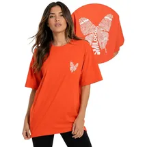 SMILODOX T-Shirt Payton, Locker geschnittenes Baumwollshirt auffälliger Butterfly-Print Lässiges Gym Freizeitshirt, Komfort-Fit, Statement-Rückenprint orange XS
