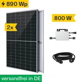 Balkonkraftwerk 890 Wp mit Hoymiles Mikro-Wechselrichter HMS-800W-2T, Anschlusskabel und 2 Solarmodulen 445Wp silver frame (* 0% MwSt. gem. §12 Abs. 3 UstG)