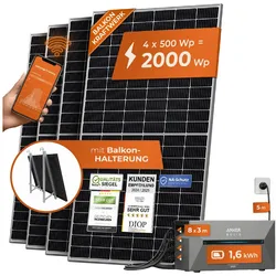 Solarway® All In One Balkonkraftwerk mit Speicher 2000W komplett Steckdose - 1,6 kWh Anker Solix 2 PRO Speicher - Solaranlage Komplettset - 500W bifaziale Solarmodule & Anker Speicher & Zubehör
