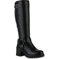 VAN HILL Damen Bikerstiefel Blockabsatz Schnallen Trendy Schuhe 216425