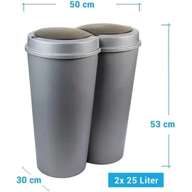 2friends 1er Set Mülleimer 50 Liter Abfalleimer mit schwarzem Schiebedeckel Kunststoff grau/schwarz - Grau/Schwarz