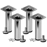 Stahlia Möbelfüße verstellbar (4er Set) Chrom Glanz 40cm Höhe belastbar bis 50kg Sofafüße Schrankfüße Möbelbeine höhenverstellbare Füße Metallbeine
