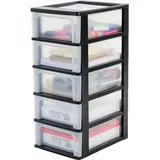 Iris Ohyama Kunststoff Schubladenbox mit 5 flachen Schubladen, Schwarz, Easy-pull-system, A4, A5 & A6 Format, Schreibtisch Organizer für Büro, Schreibwaren, Bpa-frei, Schubladenschrank, OCH-2005
