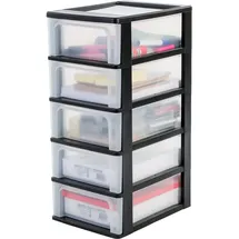 Iris Ohyama Kunststoff Schubladenbox mit 5 flachen Schubladen, Schwarz, Easy-pull-system, A4, A5 & A6 Format, Schreibtisch Organizer für Büro, Schreibwaren, Bpa-frei, Schubladenschrank, OCH-2005