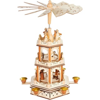 BRUBAKER Weihnachtspyramide 3-stöckige drehbare Holzpyramide - Weihnachtsdekoration mit 3 Etagen, 45 cm Höhe - handbemalte Figuren Weihnachten - Natur Braun - Holz braun|beige