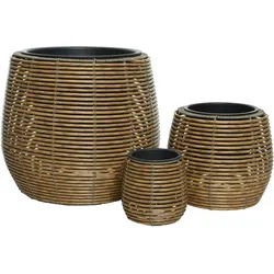 KSD 3 Blumentöpfe 17-40cm Outdoor - Pflanzenkübel Blumenkübel außen Pflanzen Blumen Übertopf Pflanzentopf Pflanzgefäß für draußen Garten Deko Hellbraun