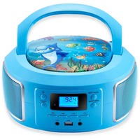 Cyberlux CL-930 tragbarer CD-Player (CD, Kinder CD Player tragbar, Boombox, Musikbox, FM Radio mit MP3 USB) blau