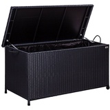 STILISTA Gartenbox Polyrattan Gartenbox Gartentruhe Aufbewahrungsbox, Deckel mit Hubautomatik, Innenplane, Räder und Tragegriffe, Farbwahl schwarz