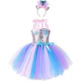UE Stock Kostüm Meerjungfrau Kostüm Kleid mit Blumen Stirnband und Kette Gr. 8-9 Jahre, für einen märchenhaften Look bunt