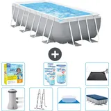 Intex Pool mit rechteckigem Prismenrahmen – 488 x 244 x 107 cm – Grau – inklusive Pumpe – Leiter – Bodenplane – Abdeckung Wartungspaket...