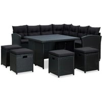 vidaXL 6-tlg. Garten-Lounge-Set mit Auflagen Poly Rattan Schwarz