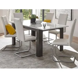 furn.design Esstisch weiß Hochglanz grau Küchentisch ausziehbar mit Einlegeplatte - Weiß/Grau